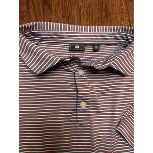 FootJoy Mens XL Striped Golf Polo Shirt Red White Blue Short Sleeve B Logo Patch